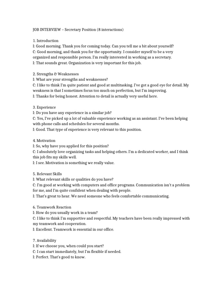 Secretary Interview Q&A Insights | PDF