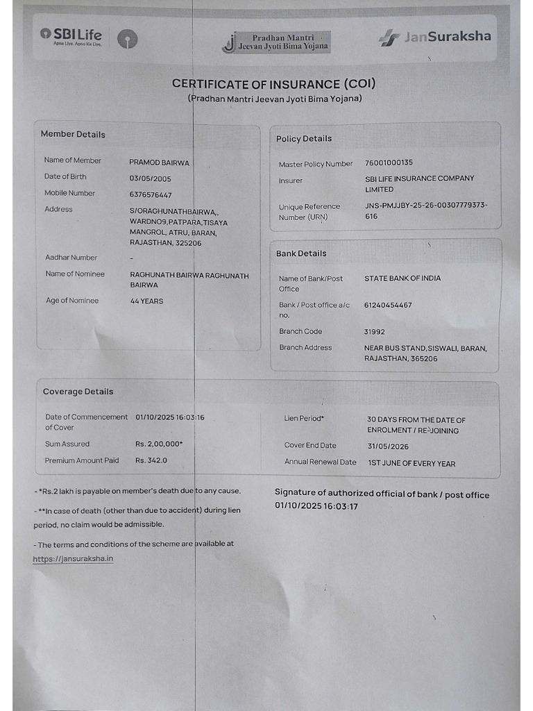 Insurance Certificate | PDF