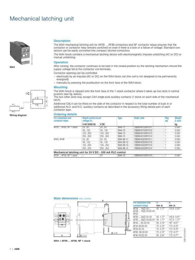 WA4 Mechanical Latching Unit Guide | PDF | Relay | Alternating Current