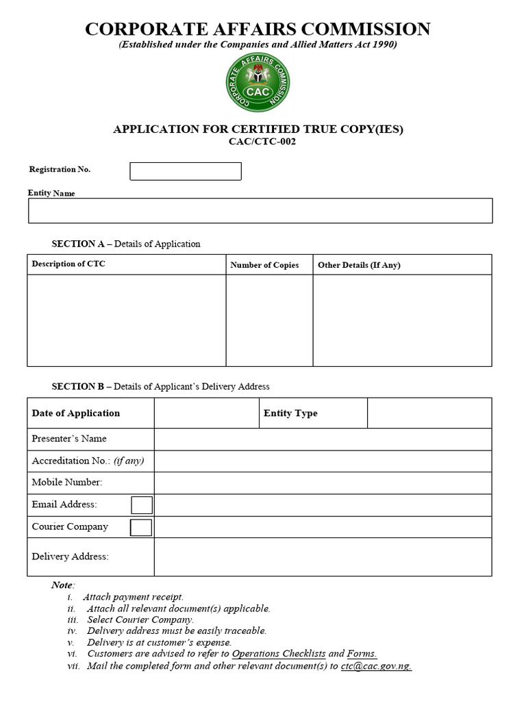 CAC Certified True Copy Application Guide | PDF