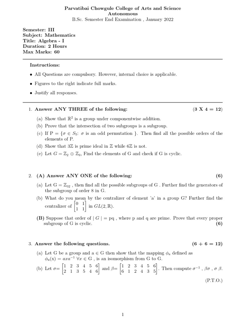 Algebra-1 SEE 2022 Paper | PDF | Ring (Mathematics) | Group (Mathematics)