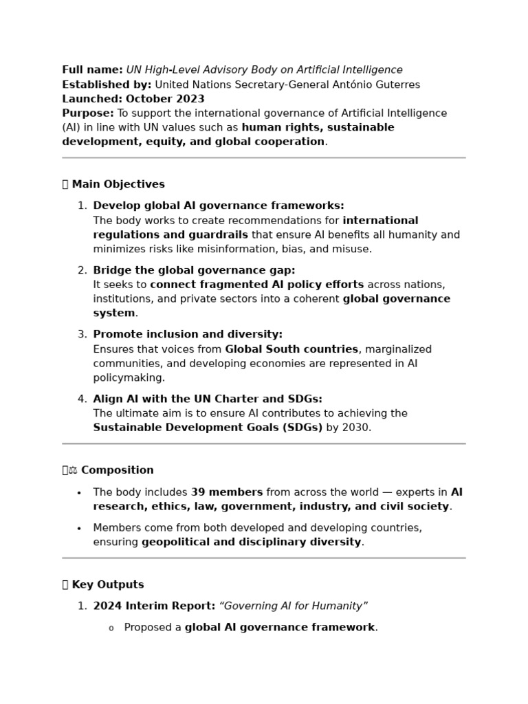 UN AI Governance Advisory Body Overview | PDF