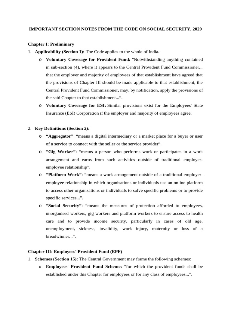 Social Security Code Highlights 2020 | PDF | Employment | Pension