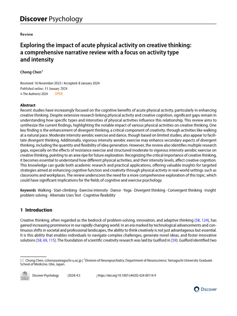 Exploring The Impact of Acute Physical Activity On | PDF | Creativity ...