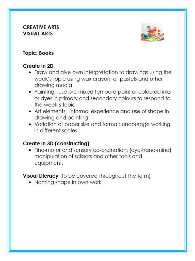 Grade R Creative Arts - Visual Arts Lesson - Term 1 Week 4-1 | PDF