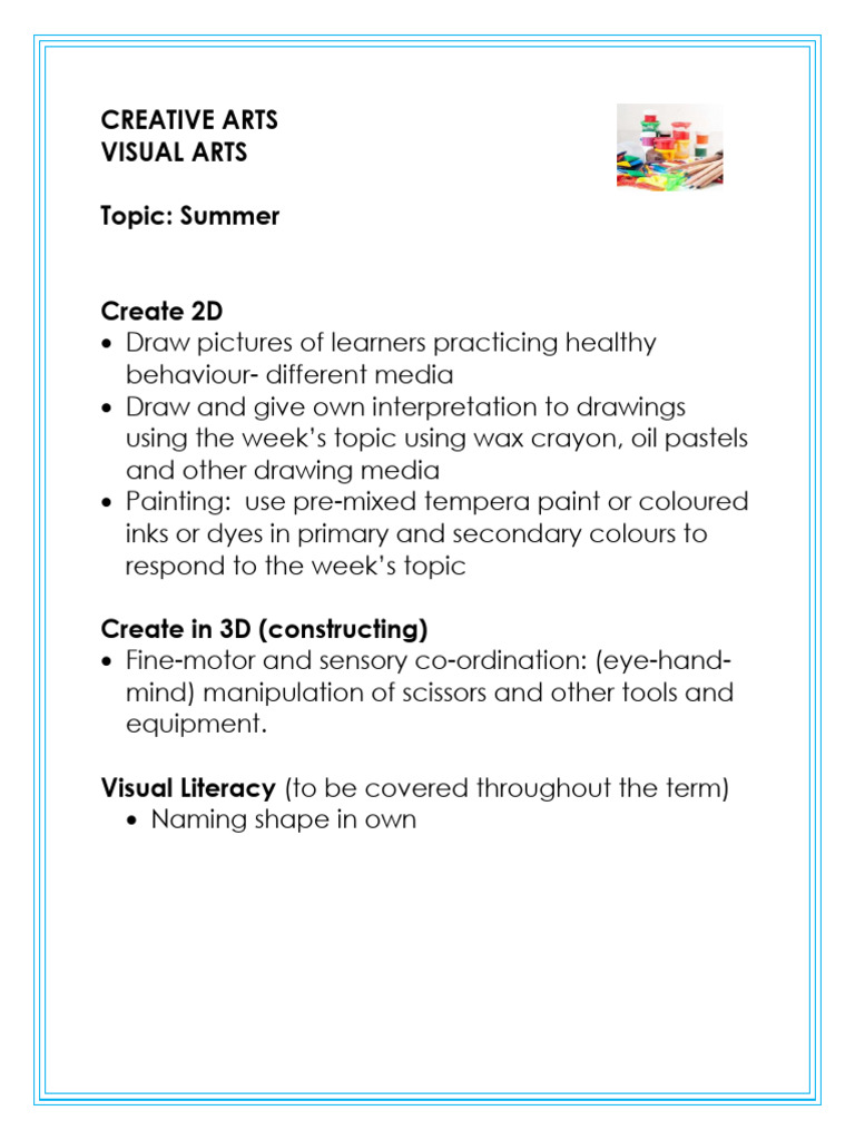 Grade R Creative Arts - Visual Arts Lesson - Term 1 Week 8-1 | PDF