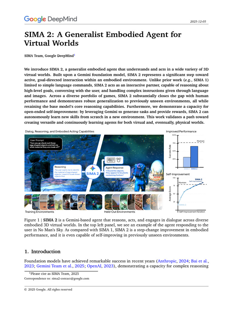 Sima 2: A Generalist Embodied Agent For Virtual Worlds: Sima Team ...