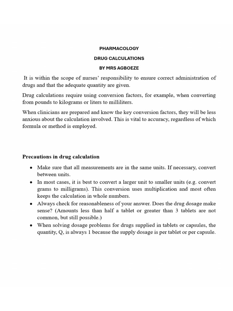 Note On Drug Calculations | PDF