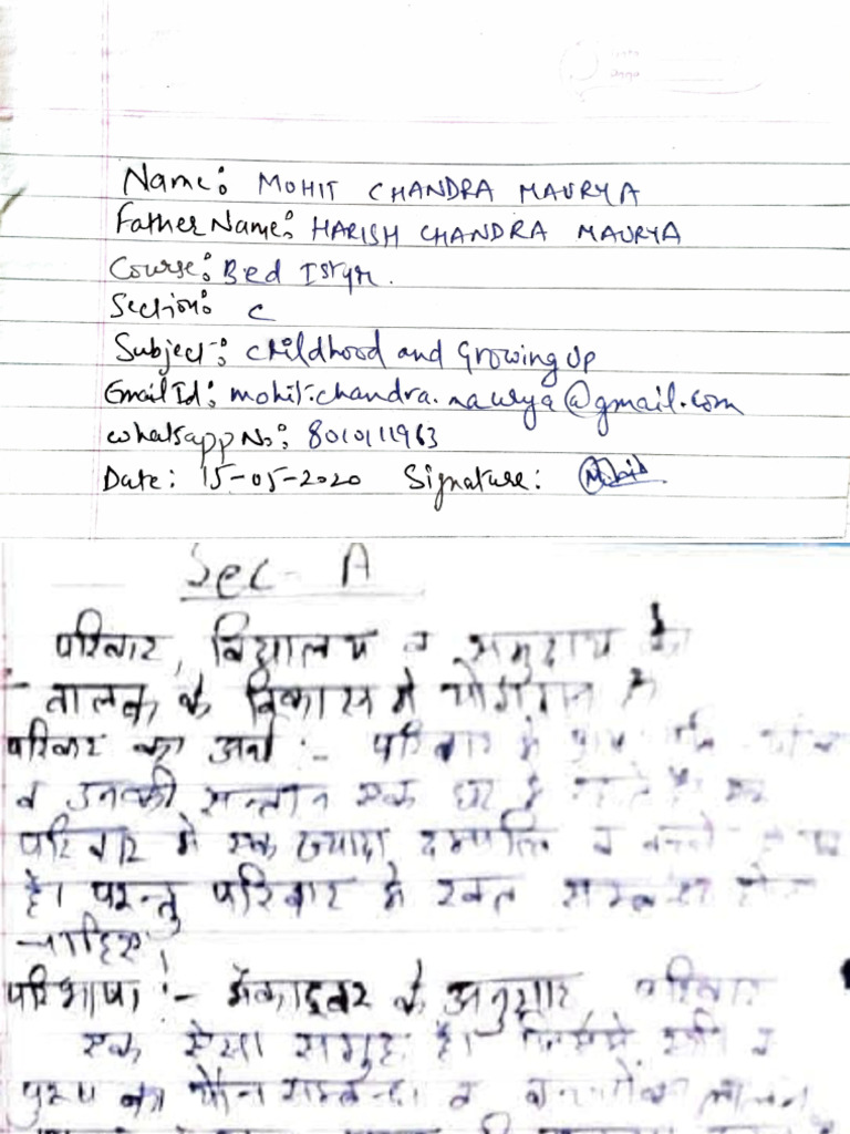 Childhood and Growing Up - Mohit Maurya Bed 1st Year Section C | PDF