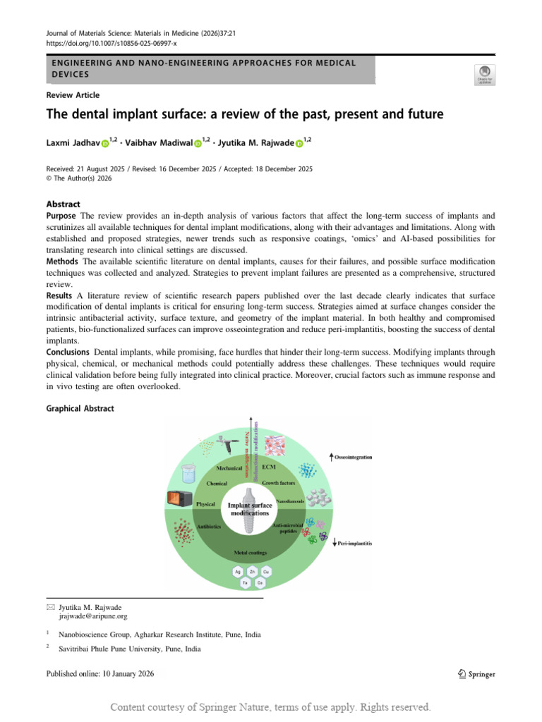 Dental Implant Surface Modifications Review | PDF | Dental Implant ...