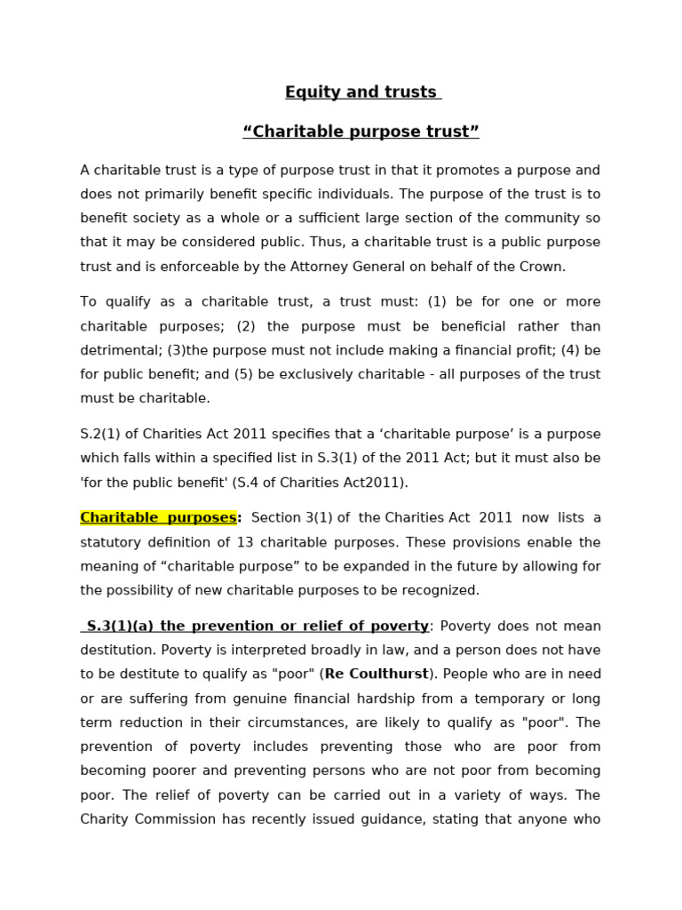 Understanding Charitable Trusts in Law | PDF | Charitable Organization