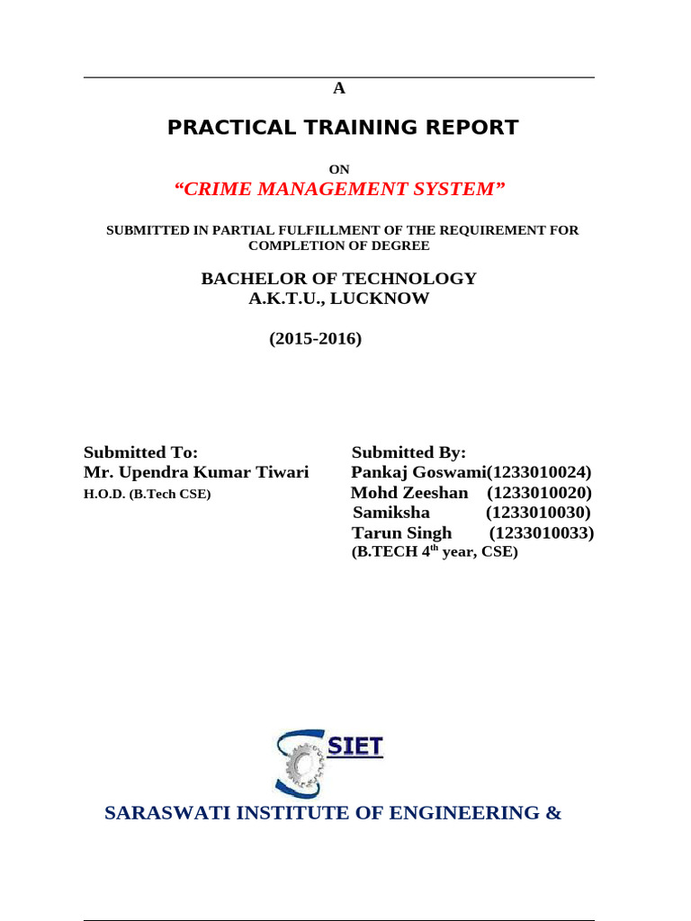 Crime Management System Training Report | PDF | Java (Software Platform ...