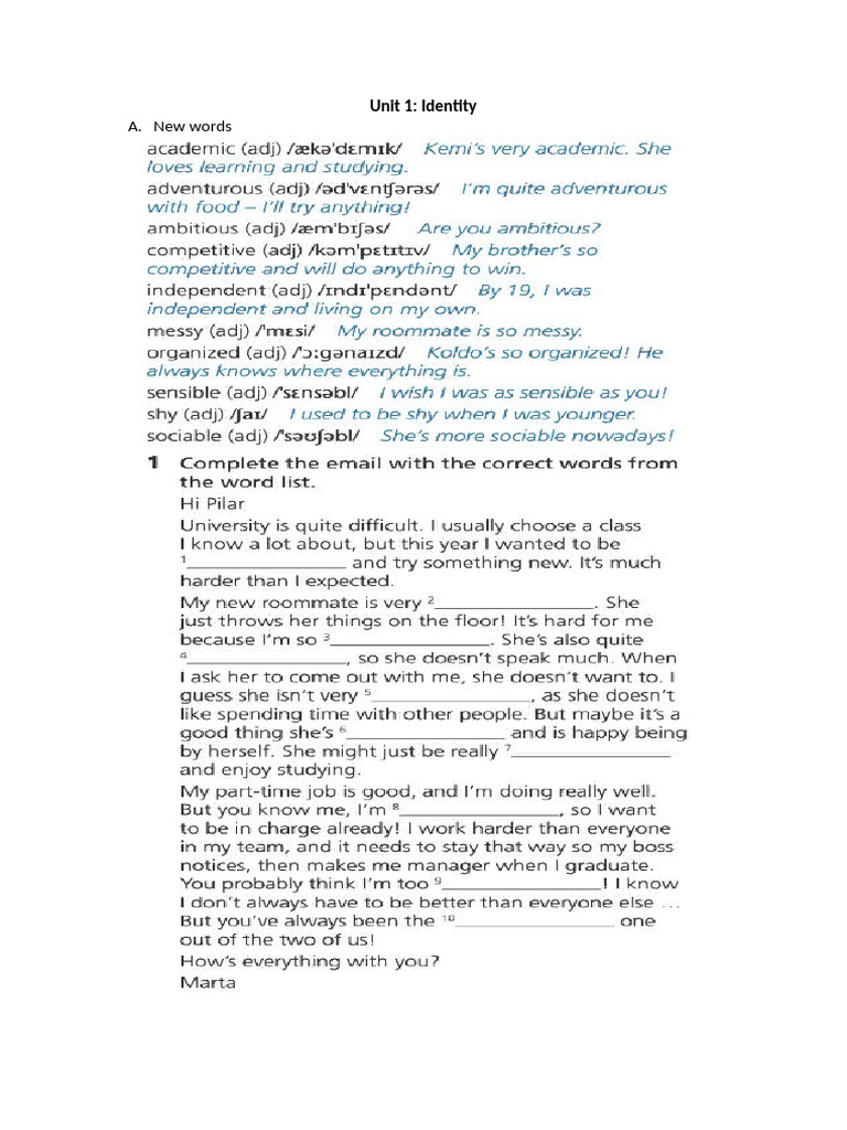 Voices b1 - Unit 1 - Identity | PDF