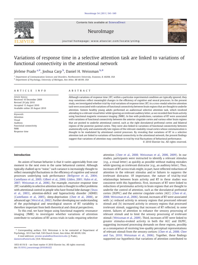 2011 Variations of Response Time in Selective Attention Task Are Linked ...