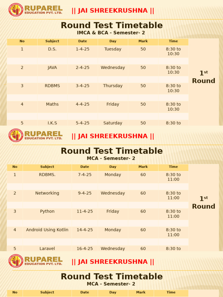 Round Test Time Table April 2025 | PDF | Computing