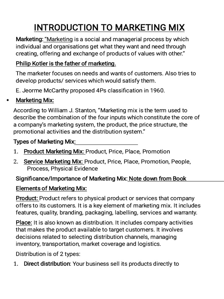 Understanding the Marketing Mix Essentials | PDF | Marketing | Pricing
