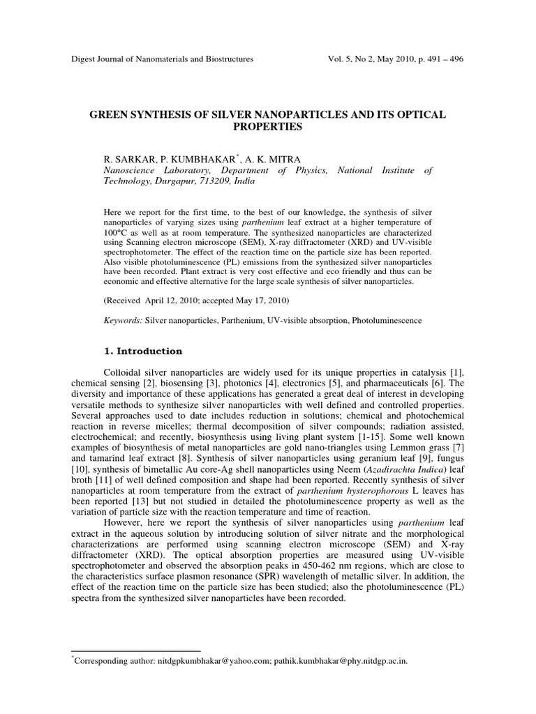 Green Synthesis of Silver Nanoparticles | PDF | Nanoparticle | Surface ...