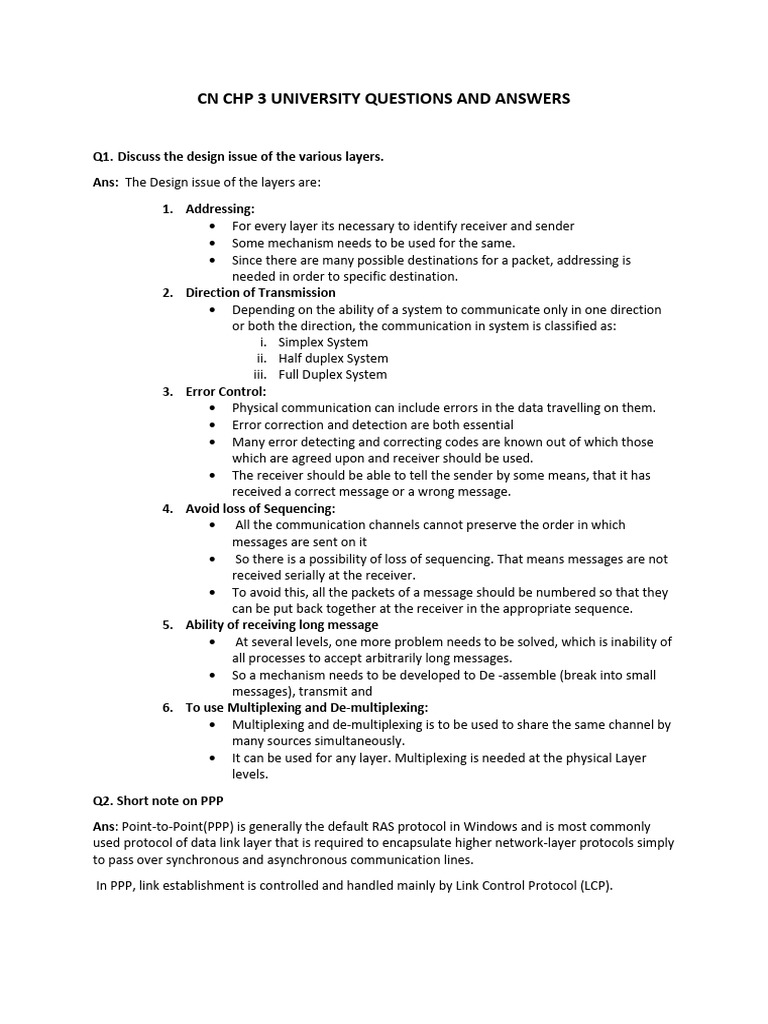 CN CHP 3 University Questions | PDF | Osi Model | Transmission Control ...