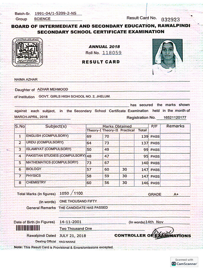 Matric Transcript | PDF