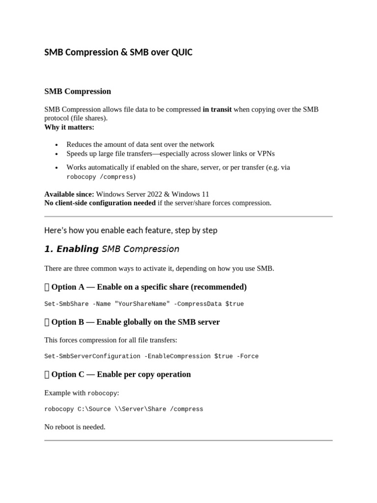 Optimize SMB Compression & QUIC Setup | PDF | Transmission Control ...