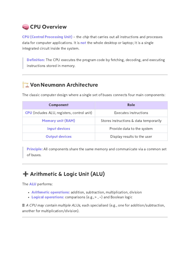 CPU Architecture and Functionality Explained | PDF | Central Processing ...