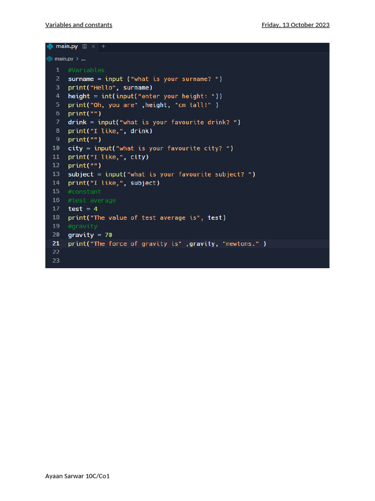 Variables and Constants | PDF
