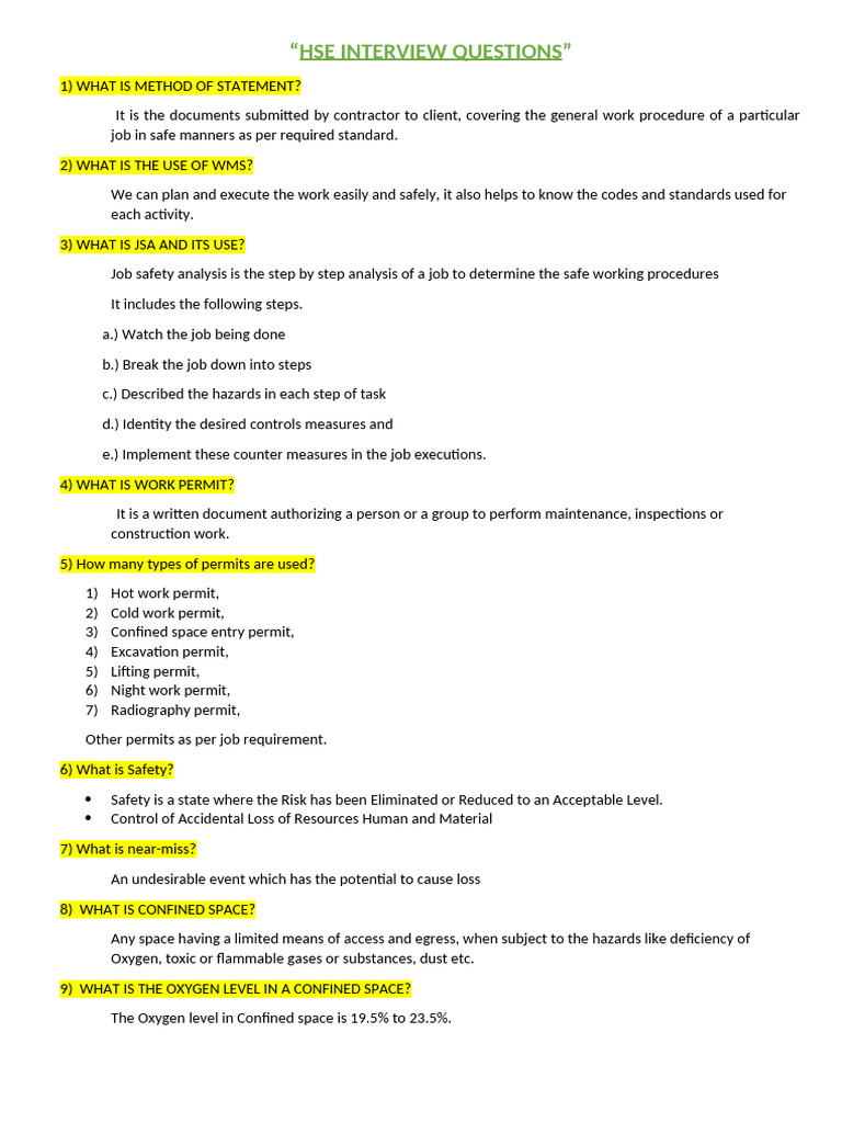 HSE Interview Questions and Answers | PDF | Fires | Radiation