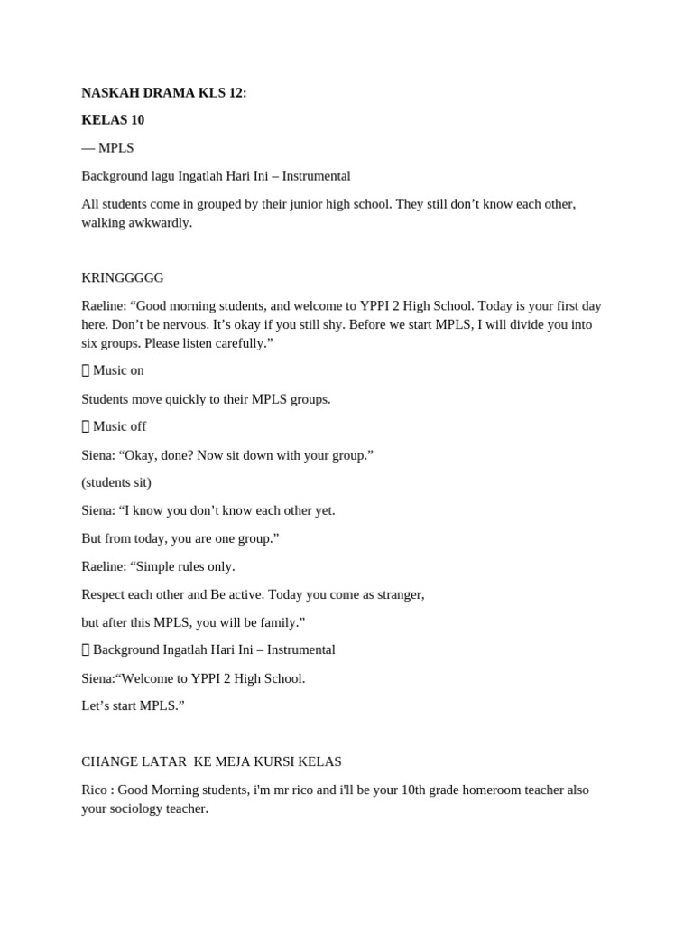 Drama Script: High School Life Dynamics | PDF