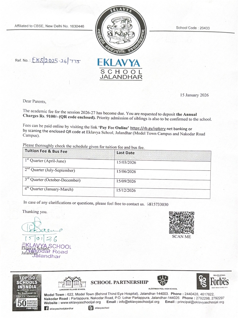Annual Fee Letter 2026 | PDF