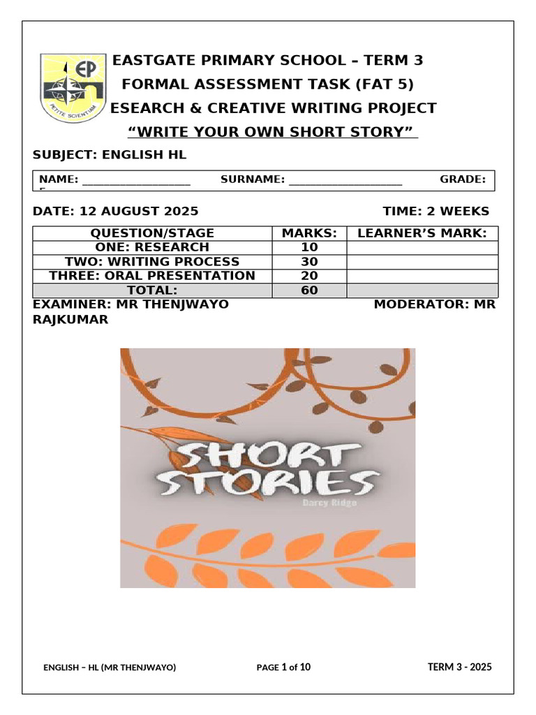 Short Story Writing Project Guide | PDF | Learning | Writing