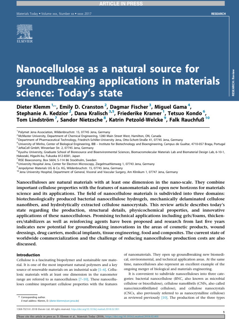 Nanocellulose: Innovations in Materials Science | PDF | Scanning ...