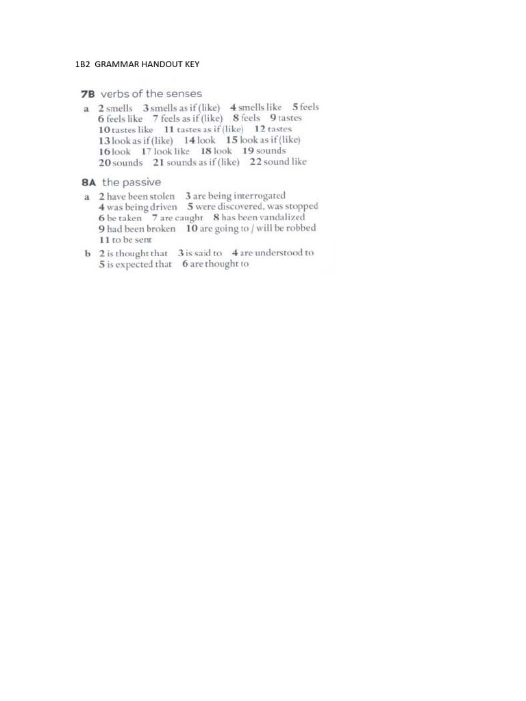 1B2 Grammar Handout Key | PDF