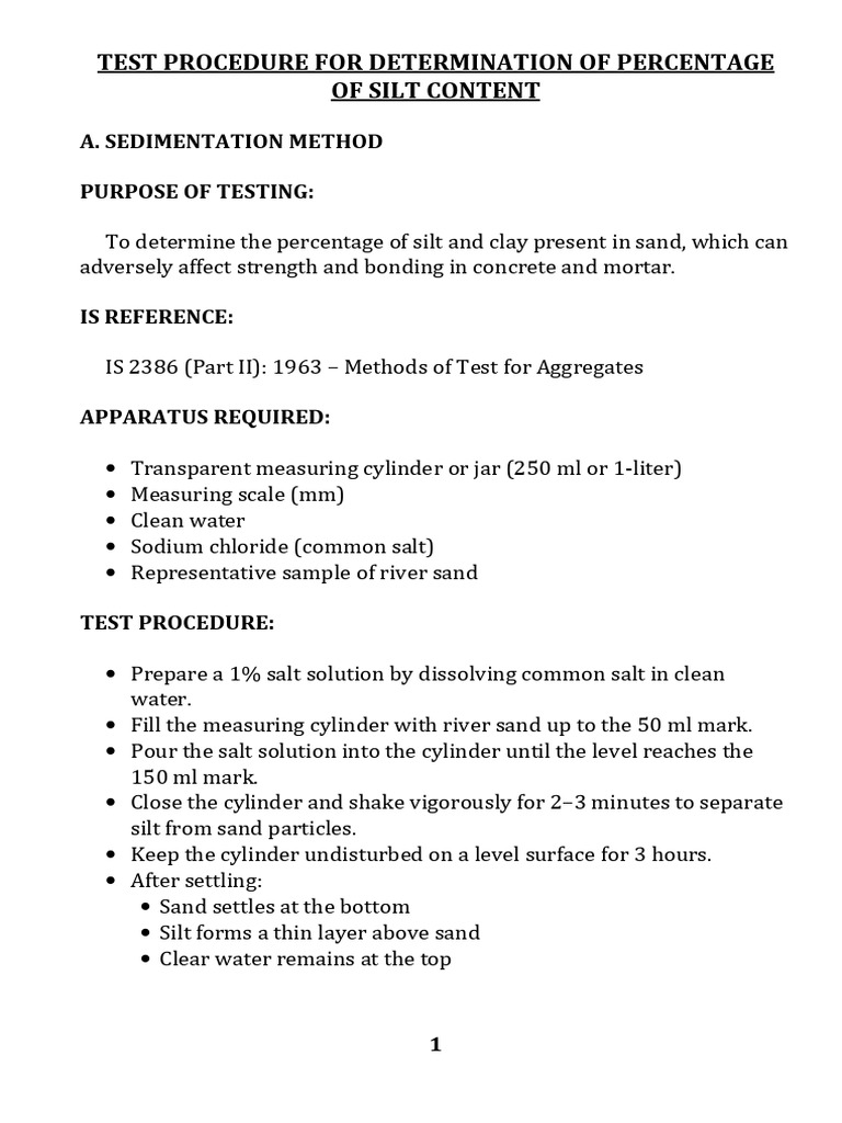 Silt Content Testing Procedures for Sand | PDF | Silt | Sand