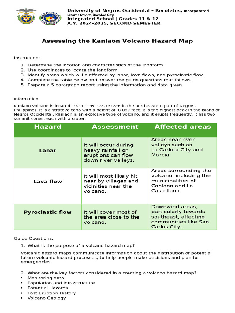 Kanlaon Volcano Hazard Assessment Guide | PDF | Volcano | Volcanism