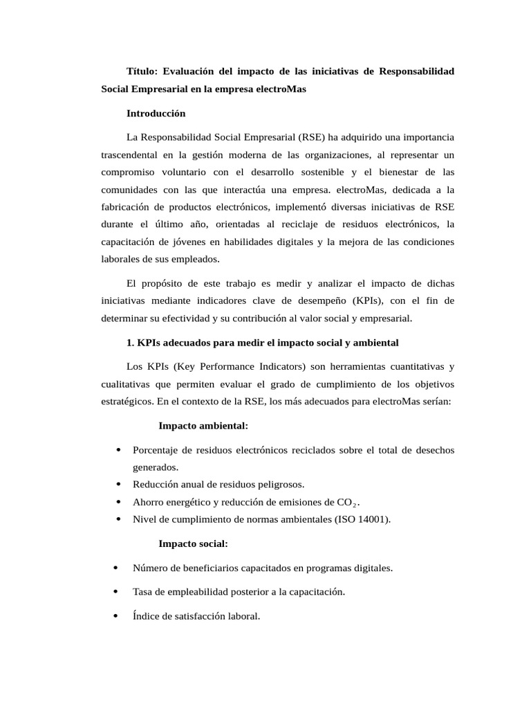 Impacto de RSE en electroMas: KPIs y Evaluación | PDF | Responsabilidad ...