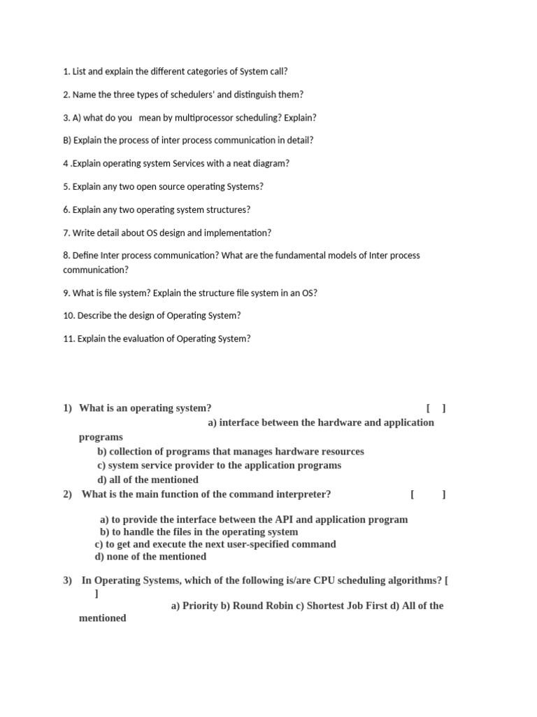 Os 1st Mid Imporatnt Questions&bits | PDF | Operating System | Kernel ...