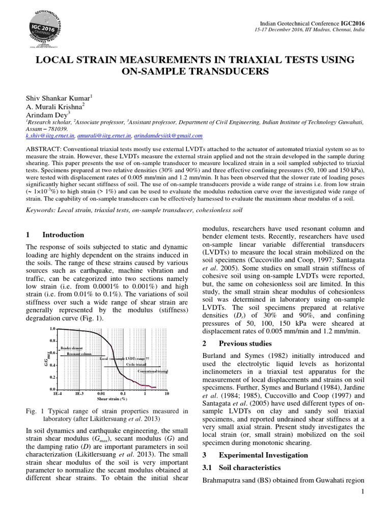 Local Strain Measurement in Triaxial Tests | PDF | Deformation ...