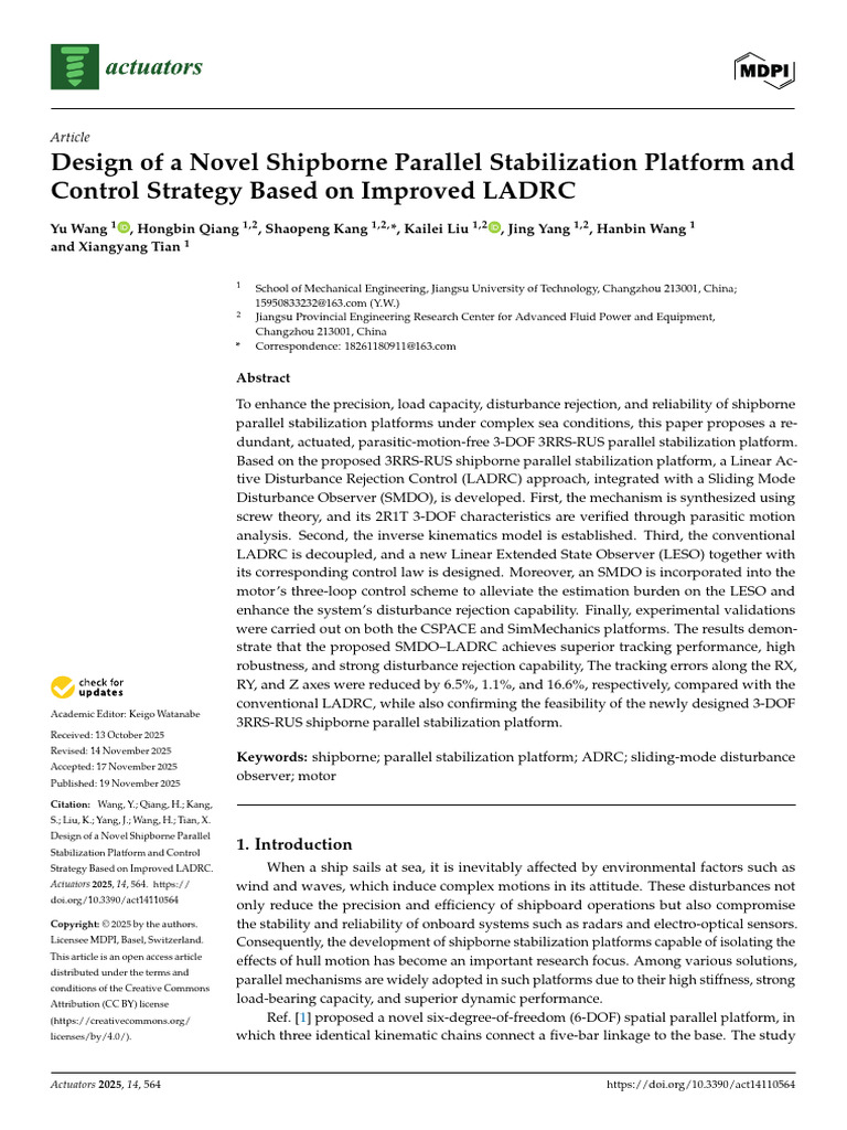 Shipborne Parallel Stabilization Platform Design | PDF | Control Theory ...