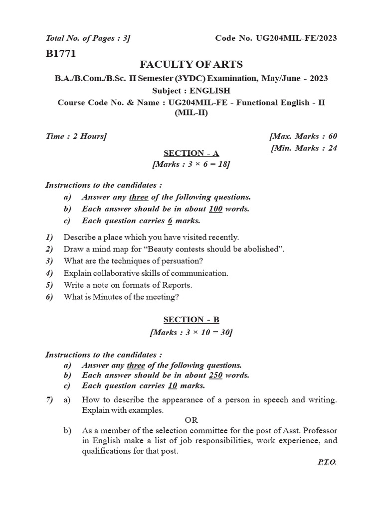 Functional English Exam Paper 2023 | PDF