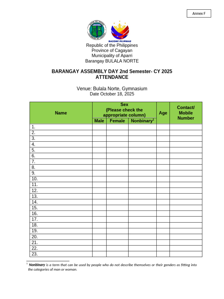 Bulala Norte Barangay Assembly Attendance | PDF