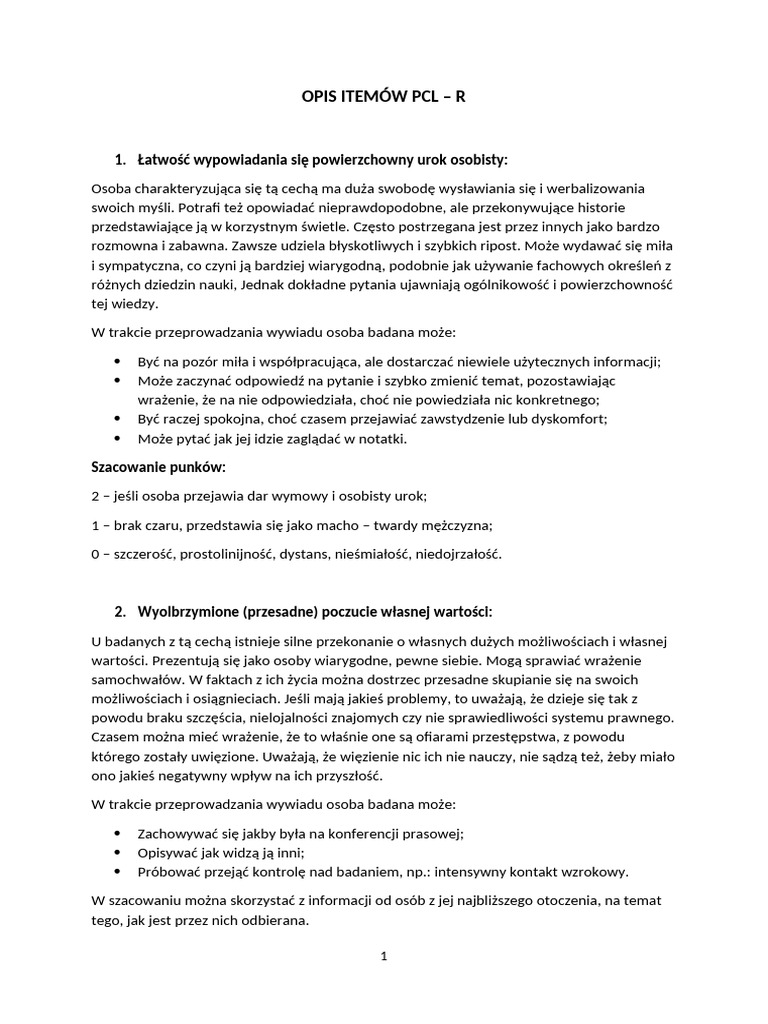 Opis Itemów PCL - R | PDF