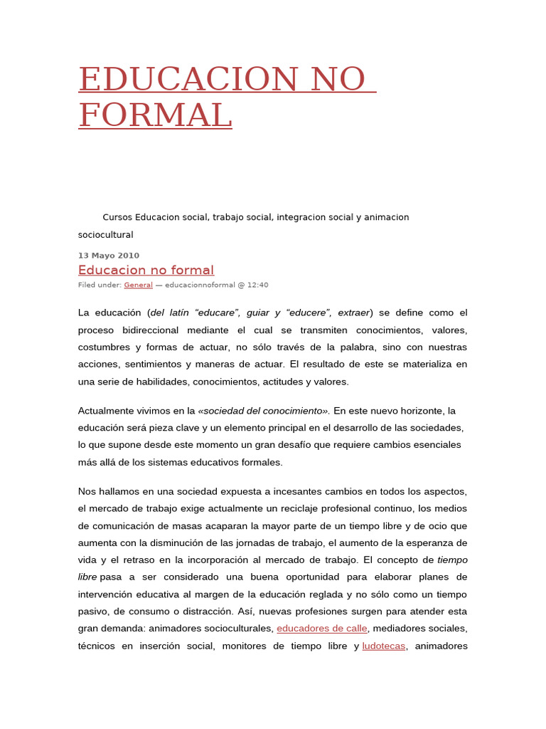 Educación No Formal: Conceptos y Modalidades | PDF | Institución ...