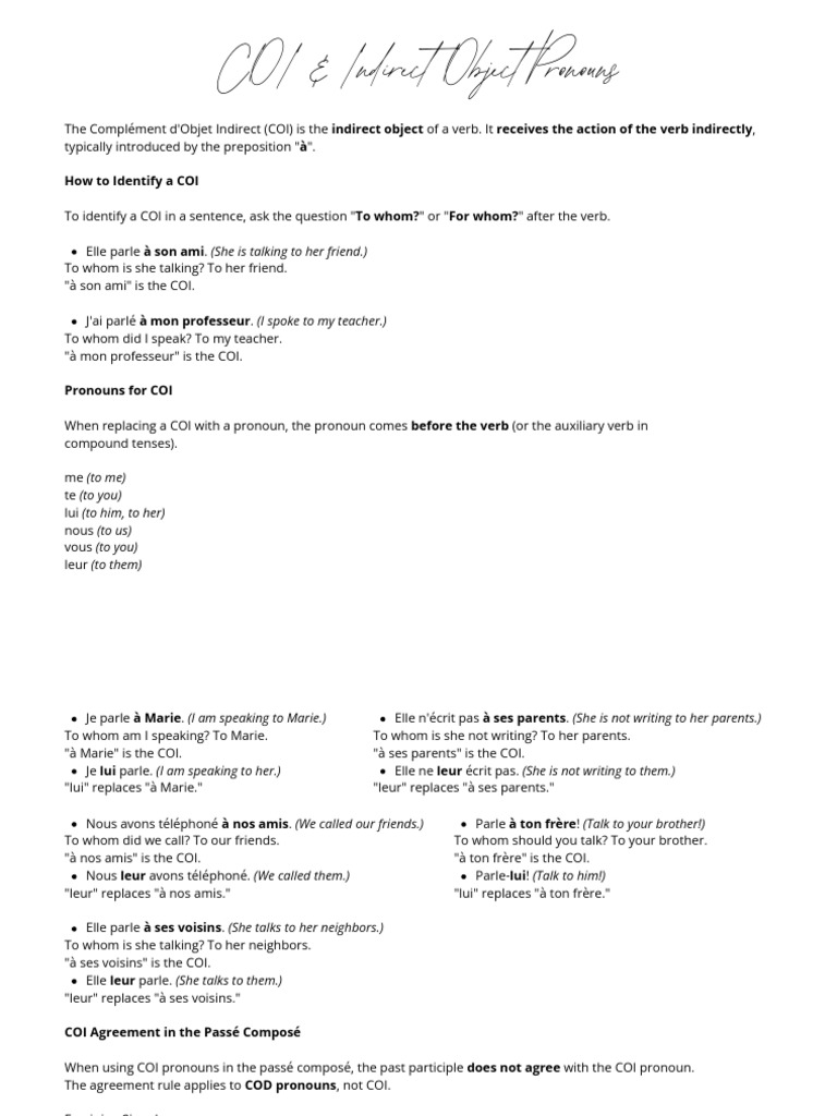 Understanding French COI Usage | PDF | Grammatical Gender | Verb
