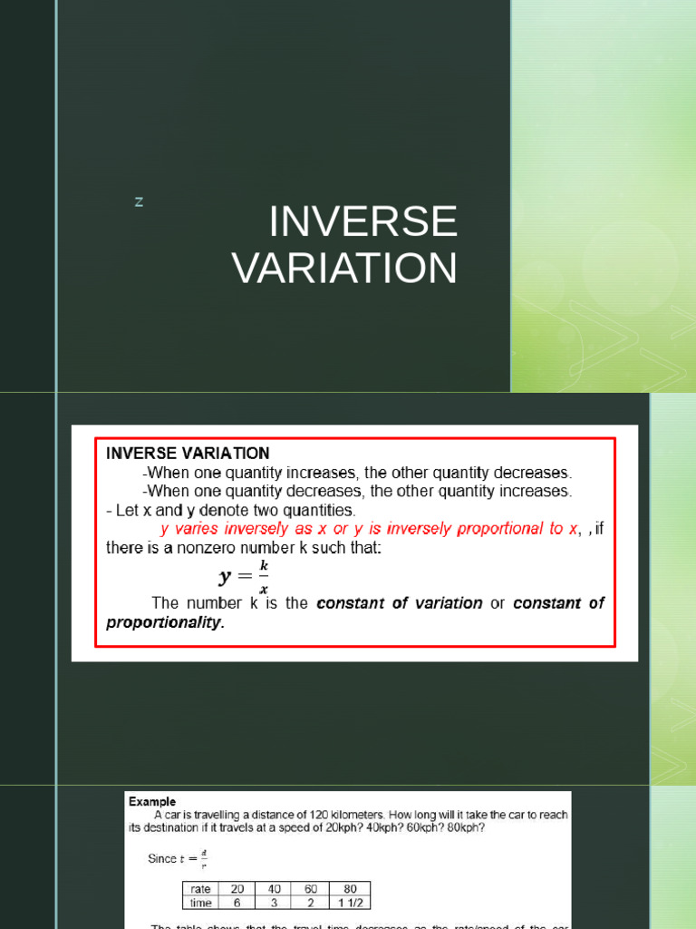 Inverse Variation for Students | PDF
