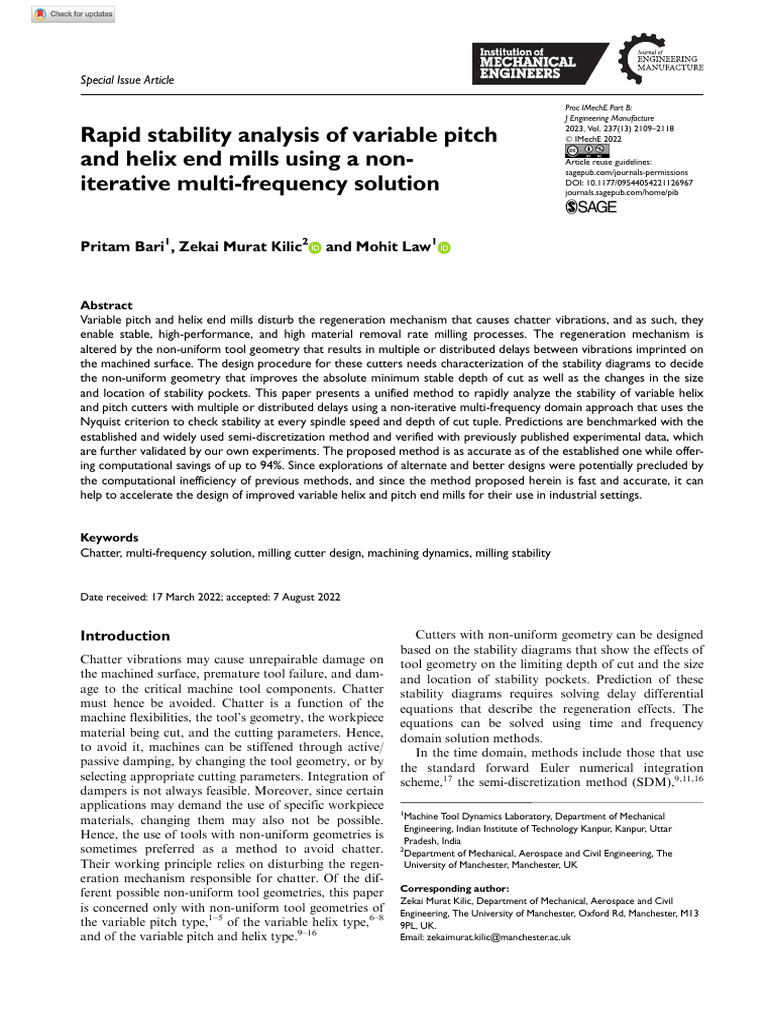 Rapid Stability Analysis of Variable Pitch and Helix End Mills Using A ...