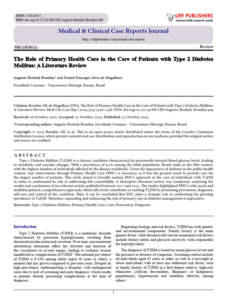 The Role of Primary Health Care in The Care of Patients With Type 2 ...