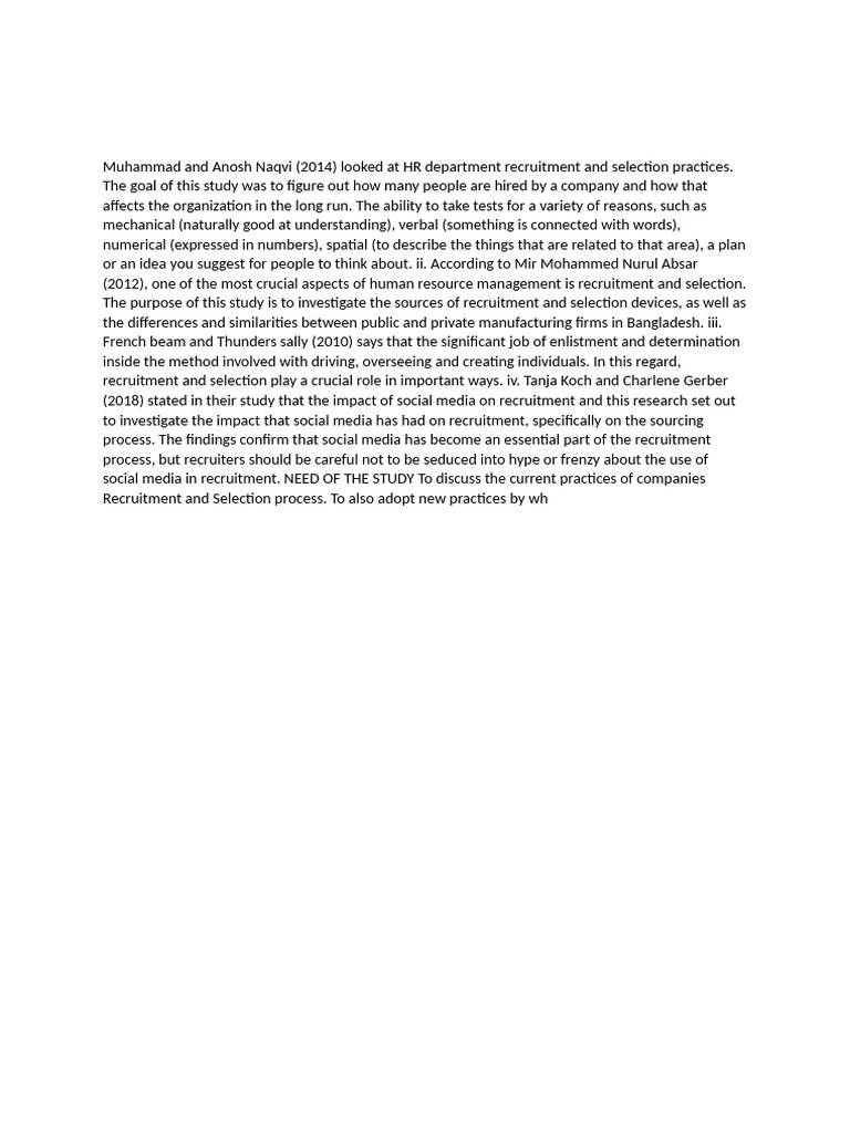 HR Recruitment and Selection Practices | PDF
