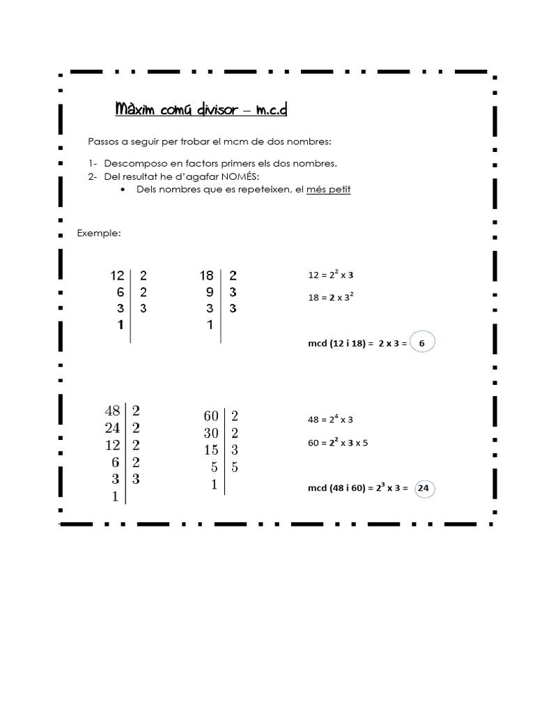 Màxim Comú Divisor M.C.D | PDF