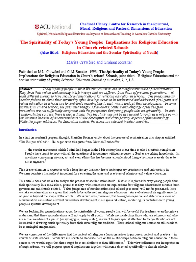 The Spirituality of Today's Young People: Implications For Religious ...