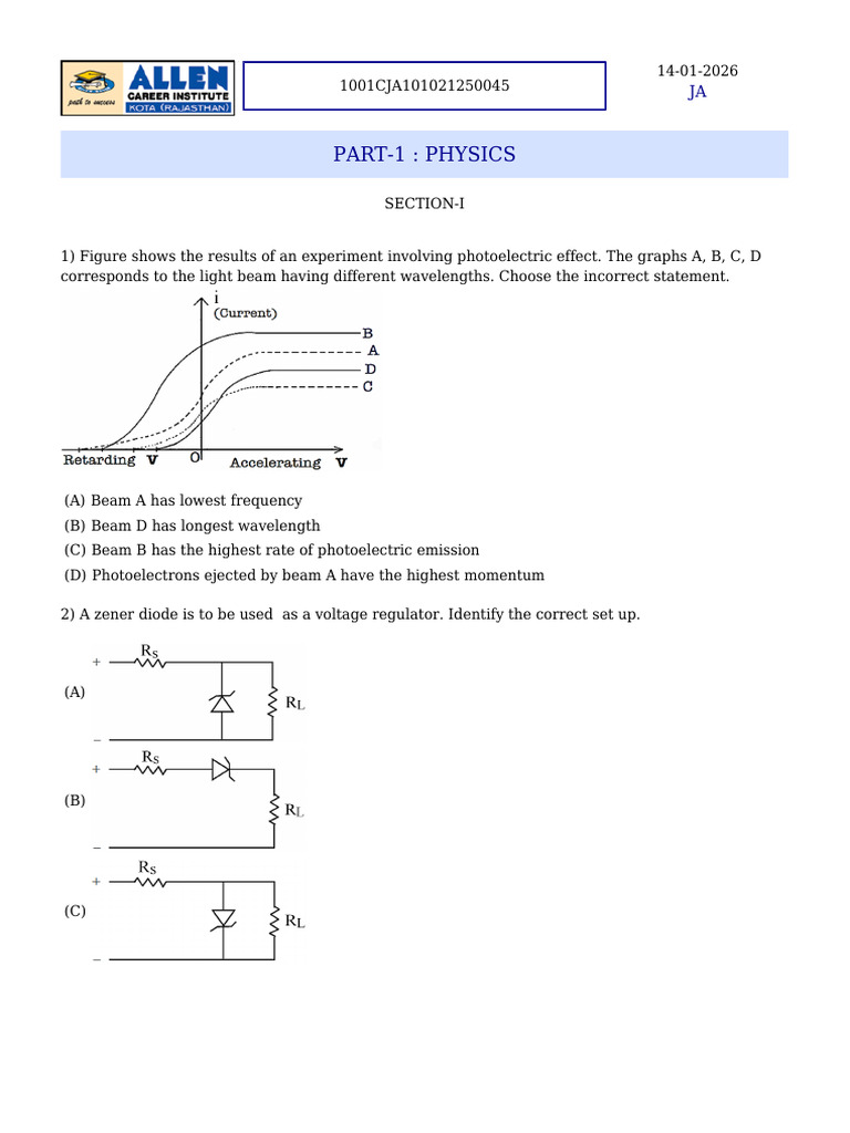JEE Physics and Chemistry Practice Questions | PDF | Amine | Physical ...
